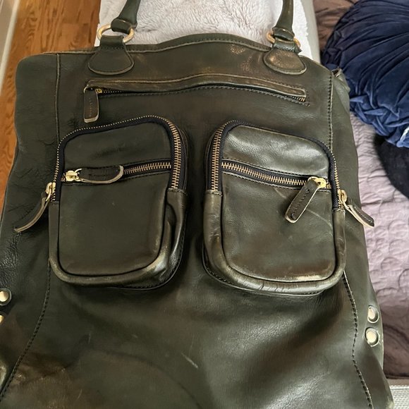 J. Crew Dark Leather Tote with Gold Accents - Picture 3 of 4